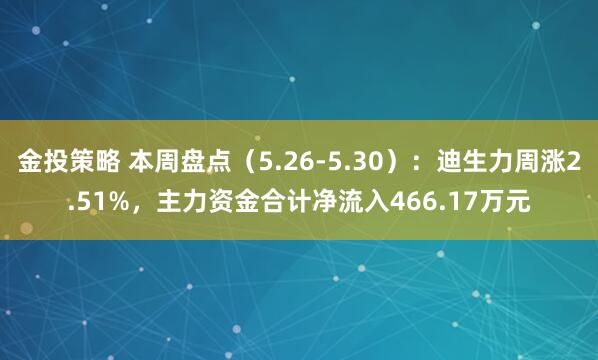 金投策略 本周盘点（5.26-5.30）：迪生力周涨2.51%，主力资金合计净流入466.17万元