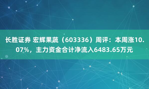 长胜证券 宏辉果蔬（603336）周评：本周涨10.07%，主力资金合计净流入6483.65万元